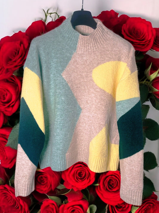 Women's Colour Contrast Round Neck Sweater Pullover Cosy Knitwear