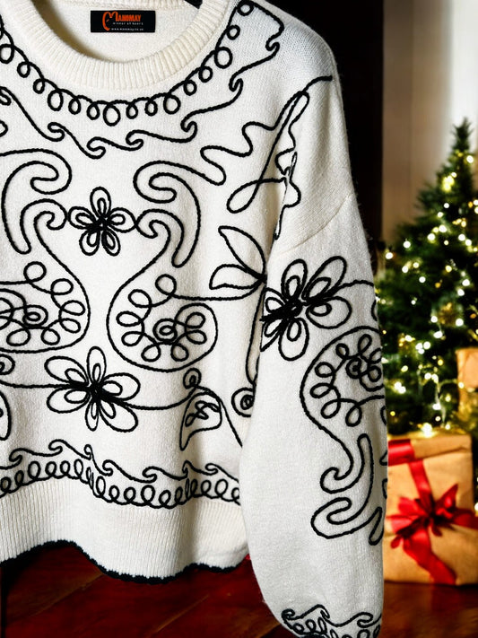 Embroidered Knitwear Sweater Jumper Pullover Women's Knit Top – Soft & Stylish