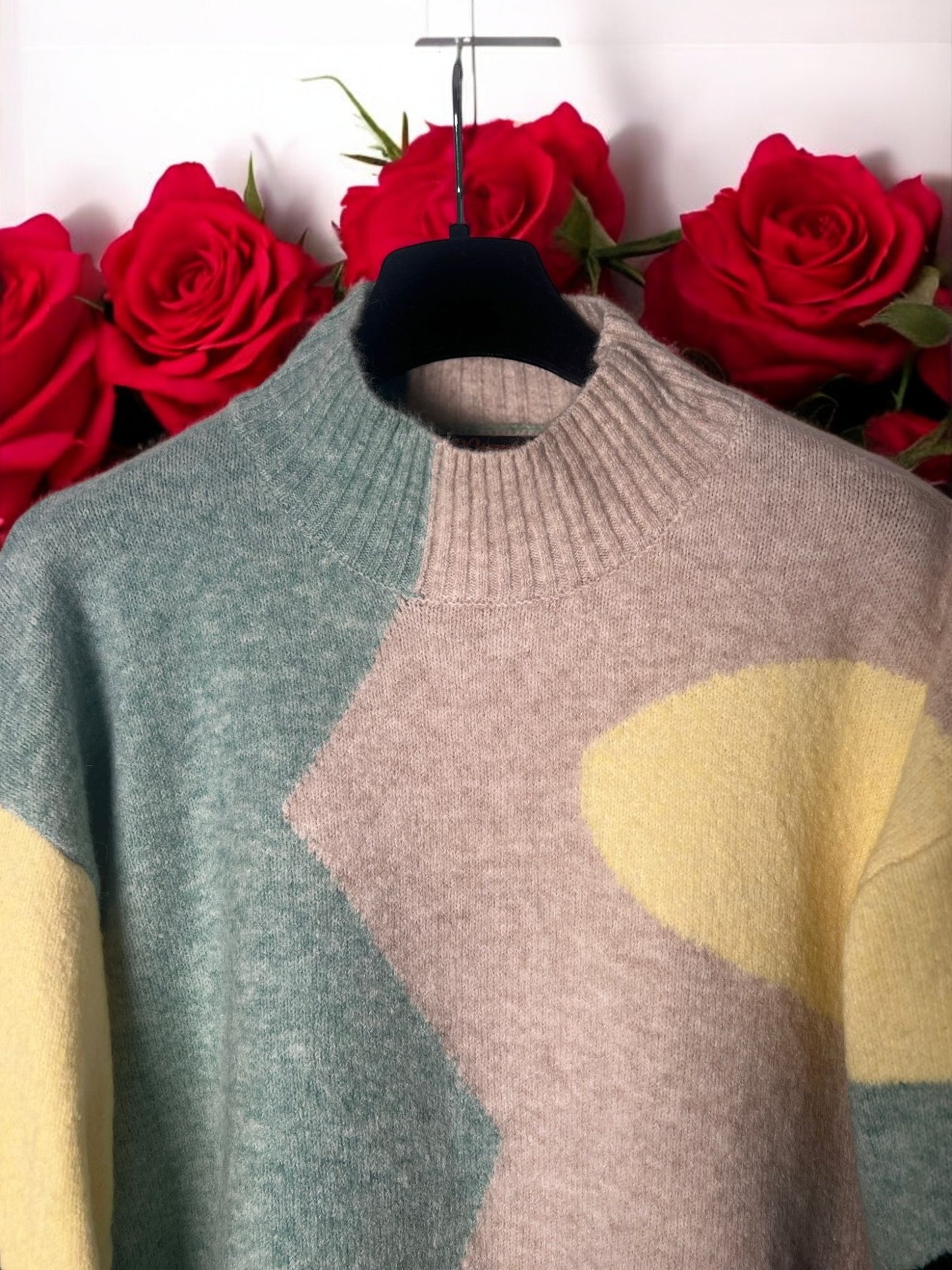 Women's Colour Contrast Round Neck Sweater Pullover Cosy Knitwear