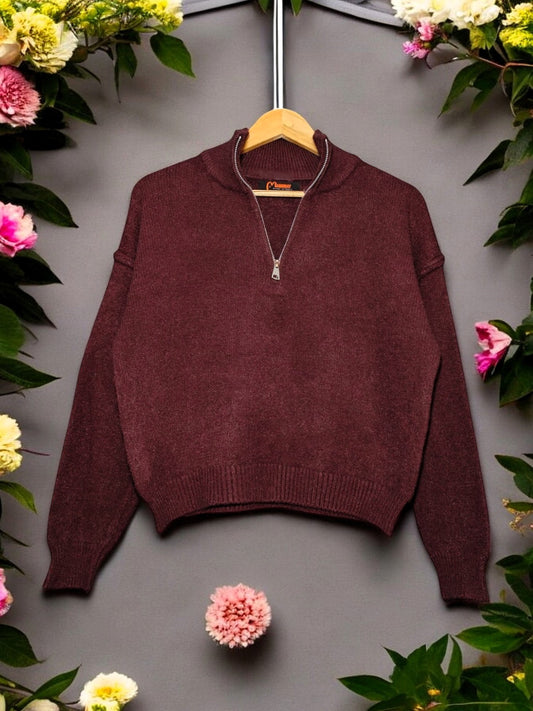 Women's Half Zip Sweater Jumper Stylish Fall/Winter Knit Top One Size - Trendy