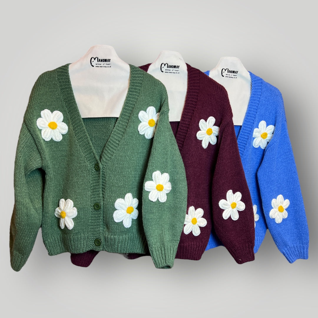 Women's Floral Cardigan Trendy Long Sleeve Sweater with Flower