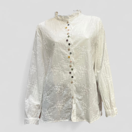Cotton Embroidered Shirt with Colourful Buttons – One Size (UK 8–12)