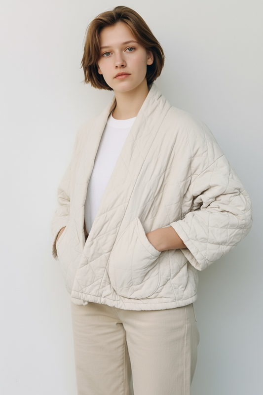 Velvet Corduroy Quilted Front Open Jacket