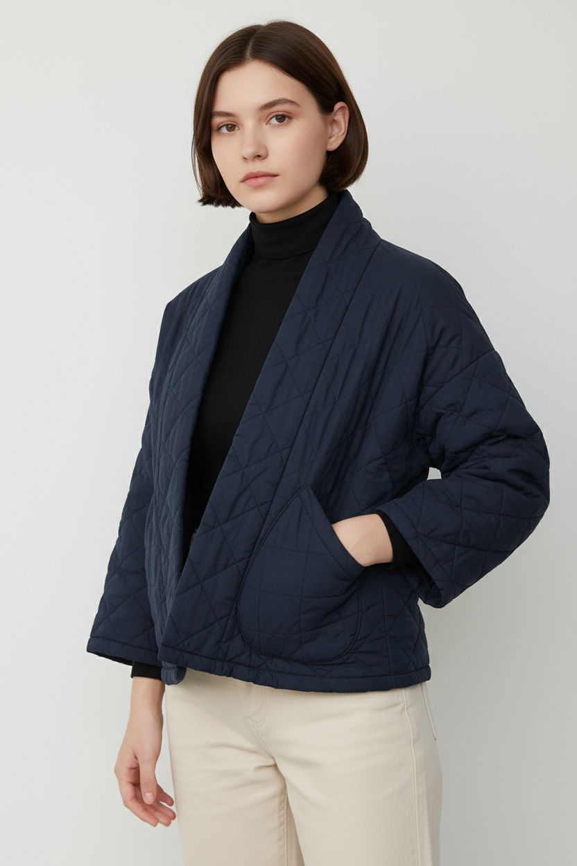 Velvet Corduroy Quilted Front Open Jacket
