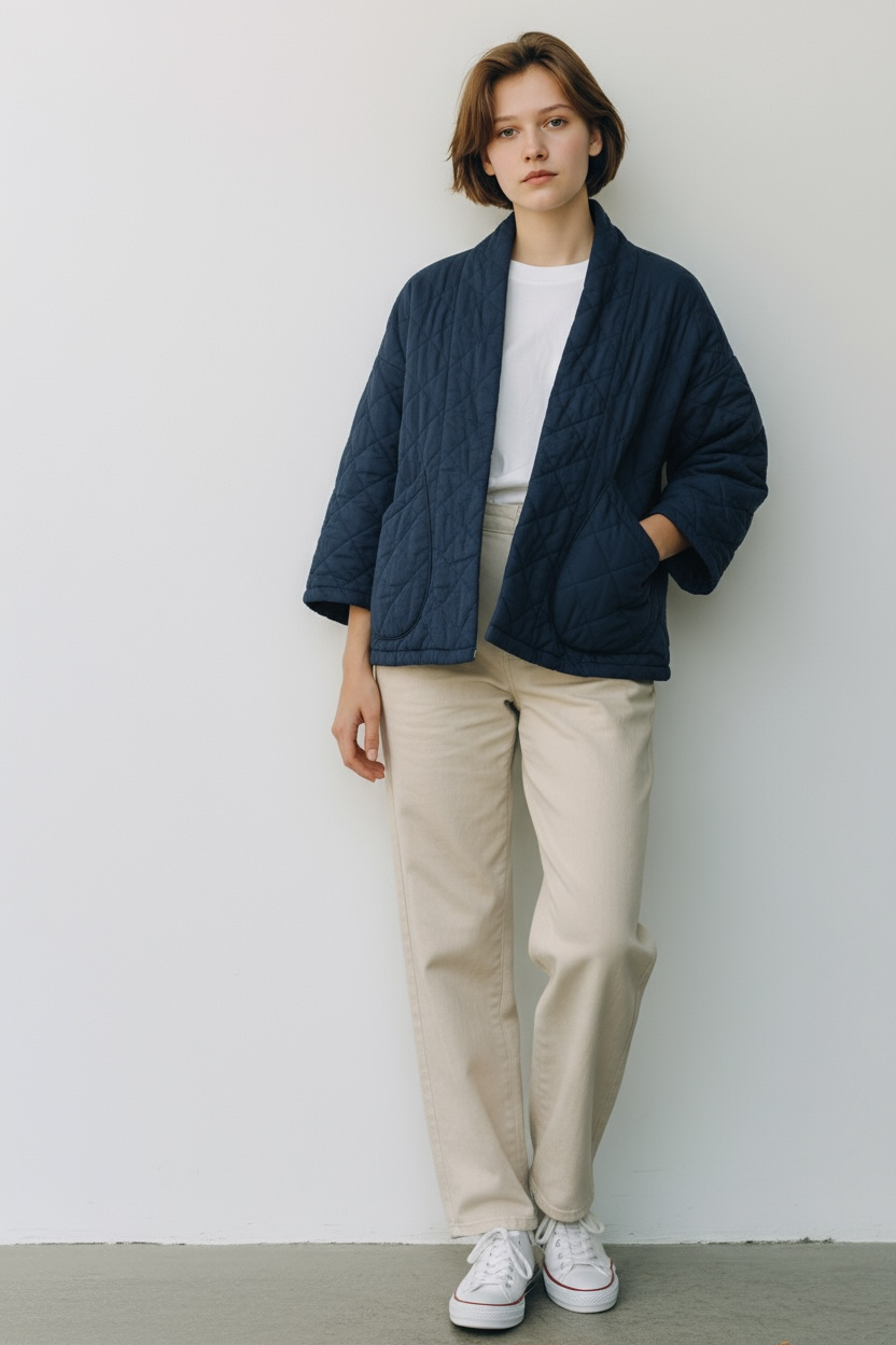 Velvet Corduroy Quilted Front Open Jacket