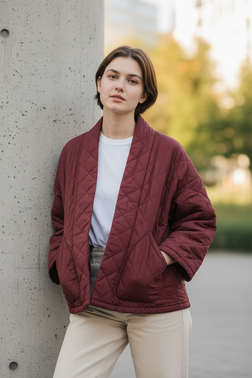 Velvet Corduroy Quilted Front Open Jacket