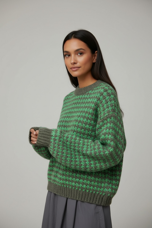 Fuzzy Houndstooth Pattern Jumper/ Sweater