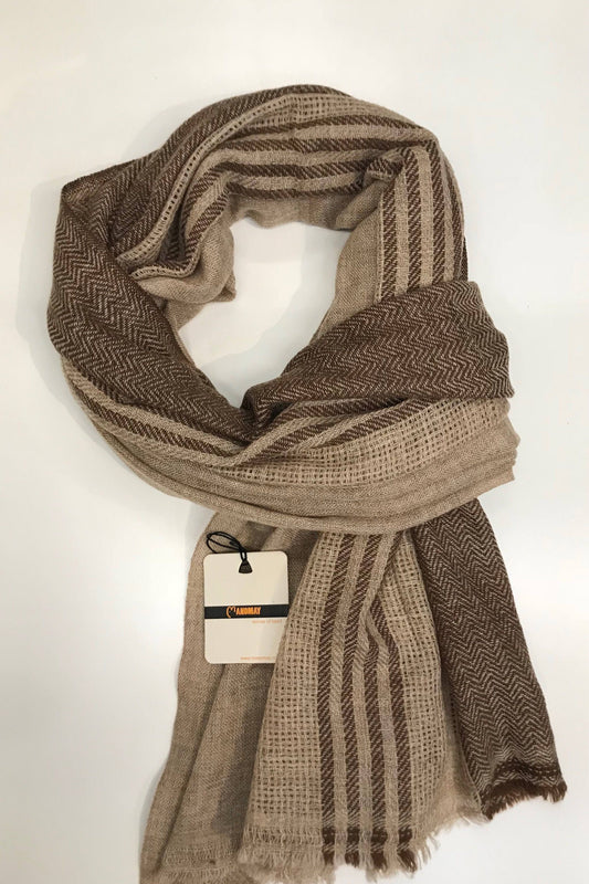 Handmade Natural Cashmere Scarf- DARK LIGHT Brown mixed pattern Stripes/ Perfect Gift  / Both for men and women