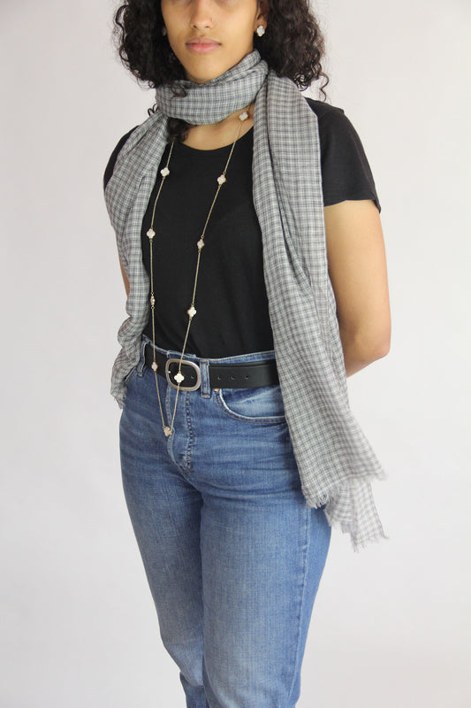 100% Superfine pure Cashmere Scarf - Check print grey colour / for both / men/ women/loved by all age