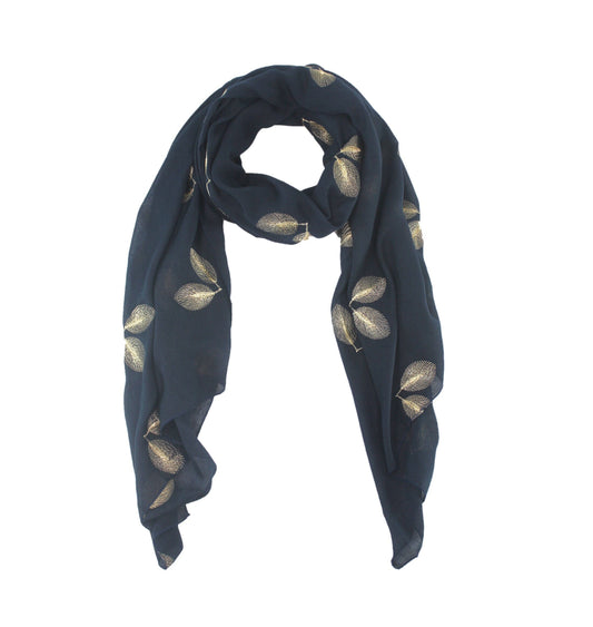 Handmade  NAVY BLUE colour- Small Leaves print/ FEATHERS/Leaves print/Autumn Scarf / Women Scarves / Gifts For Her / Accessories