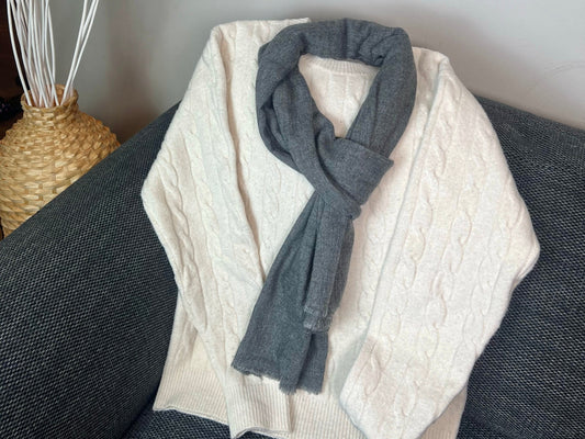 Handmade Natural Cashmere blended  Scarf-Grey