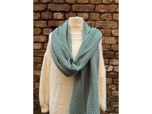Handmade thick Cashmere blended herringbone pattern Scarf  green colour/Oversized Scarf /Wrap/ Shawl / Autumn Winter Travel Blanket