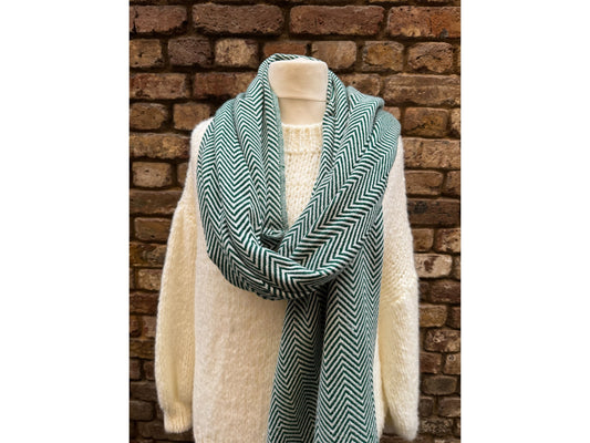 Handmade thick Cashmere blended herringbone pattern Scarf  green colour/Oversized Scarf /Wrap/ Shawl / Autumn Winter Travel Blanket