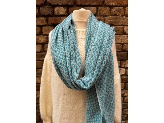 Handmade thick  Cashmere blend Scarf - Dimond pattern /Oversized Scarf /Wrap/ Shawl / Autumn Winter  / Both MEN &Women SEA GREEN  colour