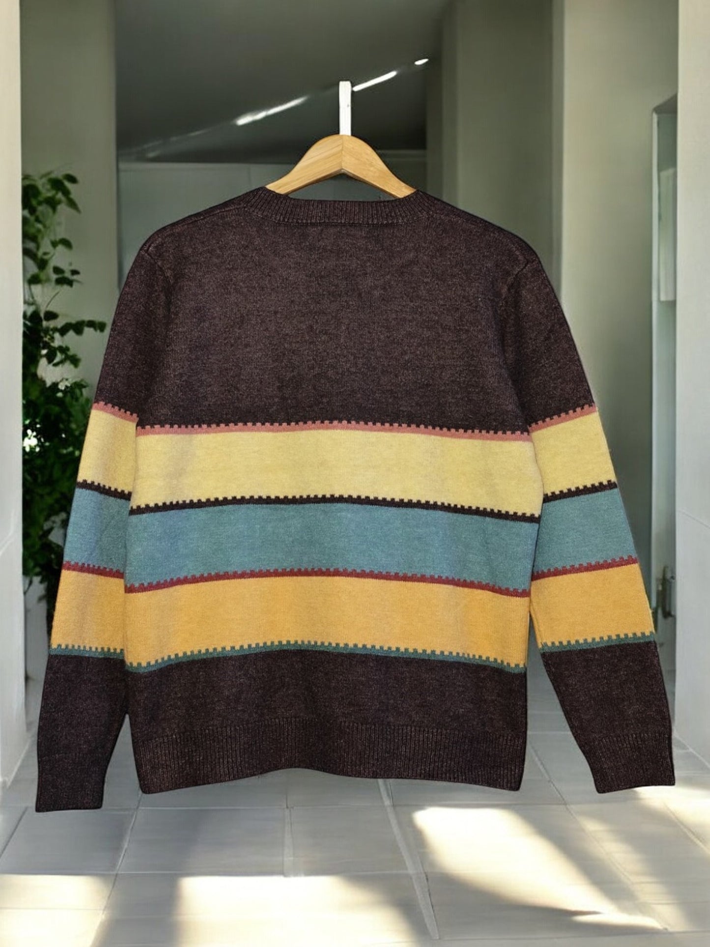 Women's Crew Neck Pullover Jumper Sweater Multicoloured Striped Trendy 2024