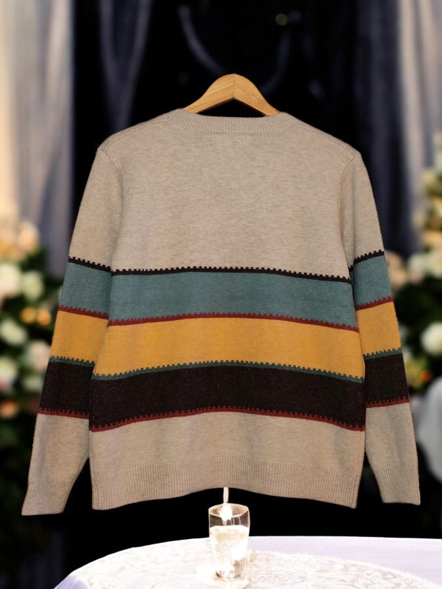 Women's Crew Neck Pullover Jumper Sweater Multicoloured Striped Trendy 2024