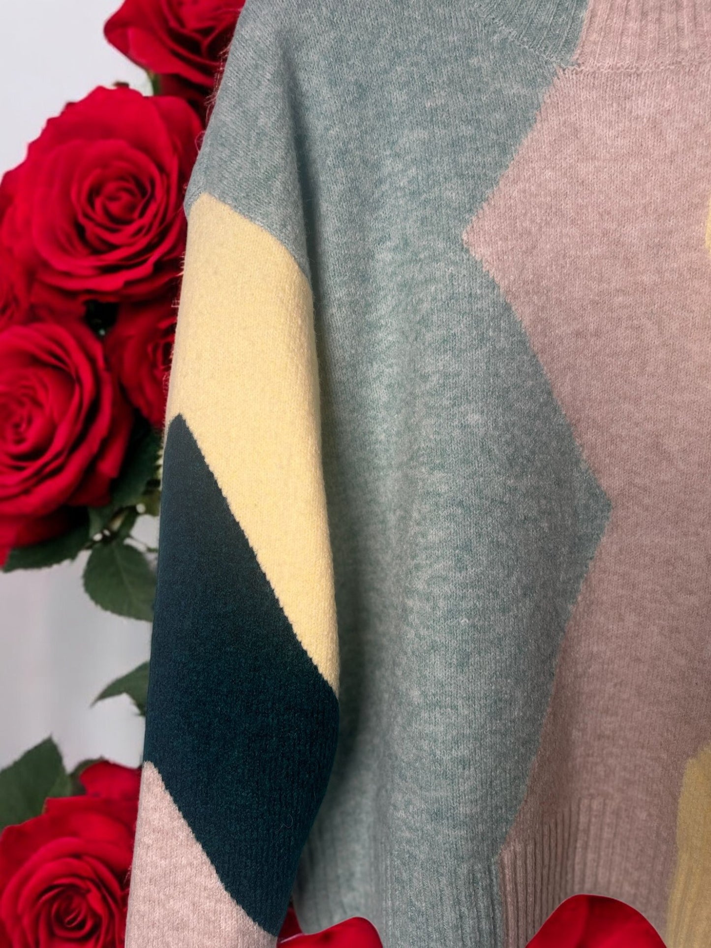 Women's Colour Contrast Round Neck Sweater Pullover Cosy Knitwear