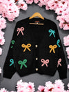 Women's Bow Crochet Knit Cardigan – 3D Bow Detail | Soft, Cosy Knitwear