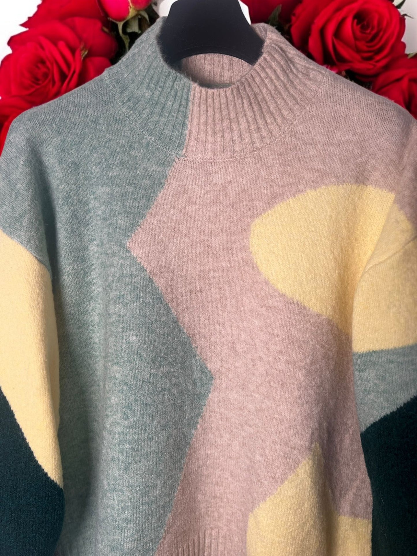 Women's Colour Contrast Round Neck Sweater Pullover Cosy Knitwear