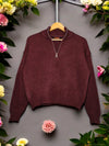 Women's Half Zip Sweater Jumper Stylish Fall/Winter Knit Top One Size - Trendy