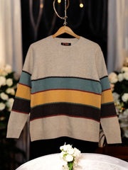 Women's Crew Neck Pullover Jumper Sweater Multicoloured Striped Trendy 2024