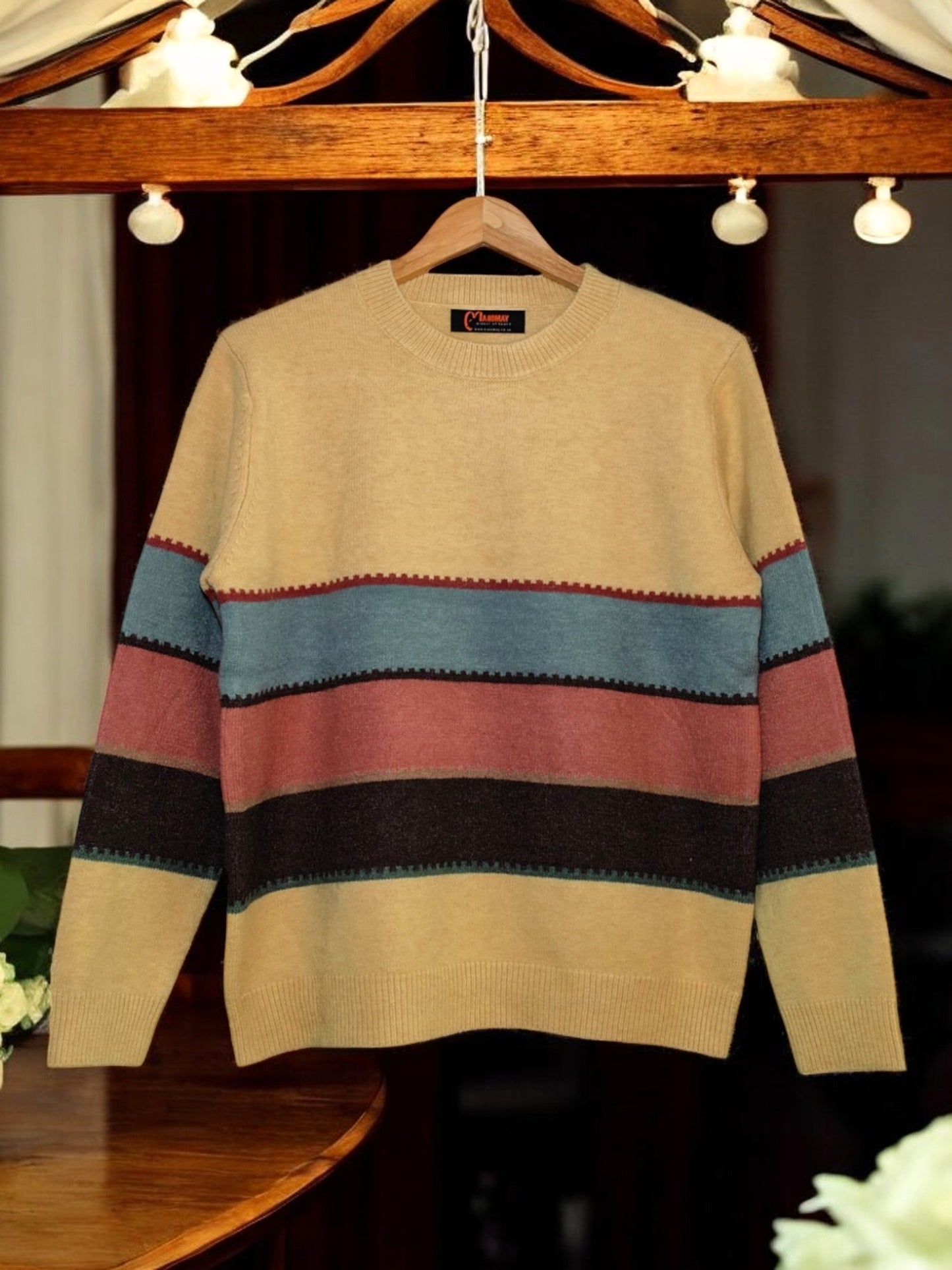 Women's Crew Neck Pullover Jumper Sweater Multicoloured Striped Trendy 2024