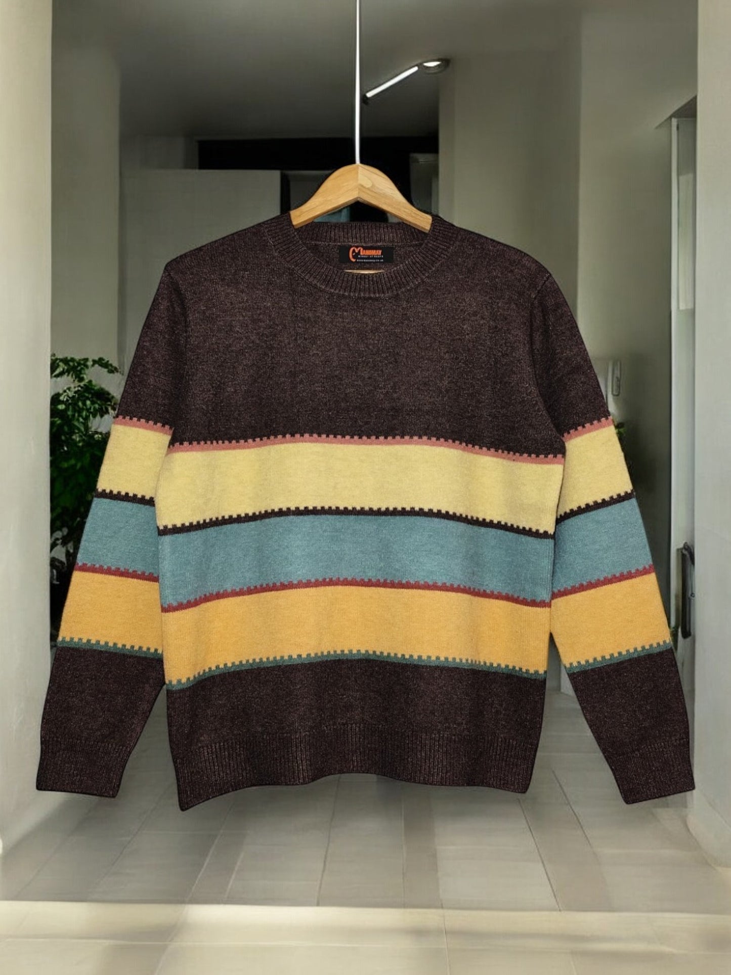 Women's Crew Neck Pullover Jumper Sweater Multicoloured Striped Trendy 2024