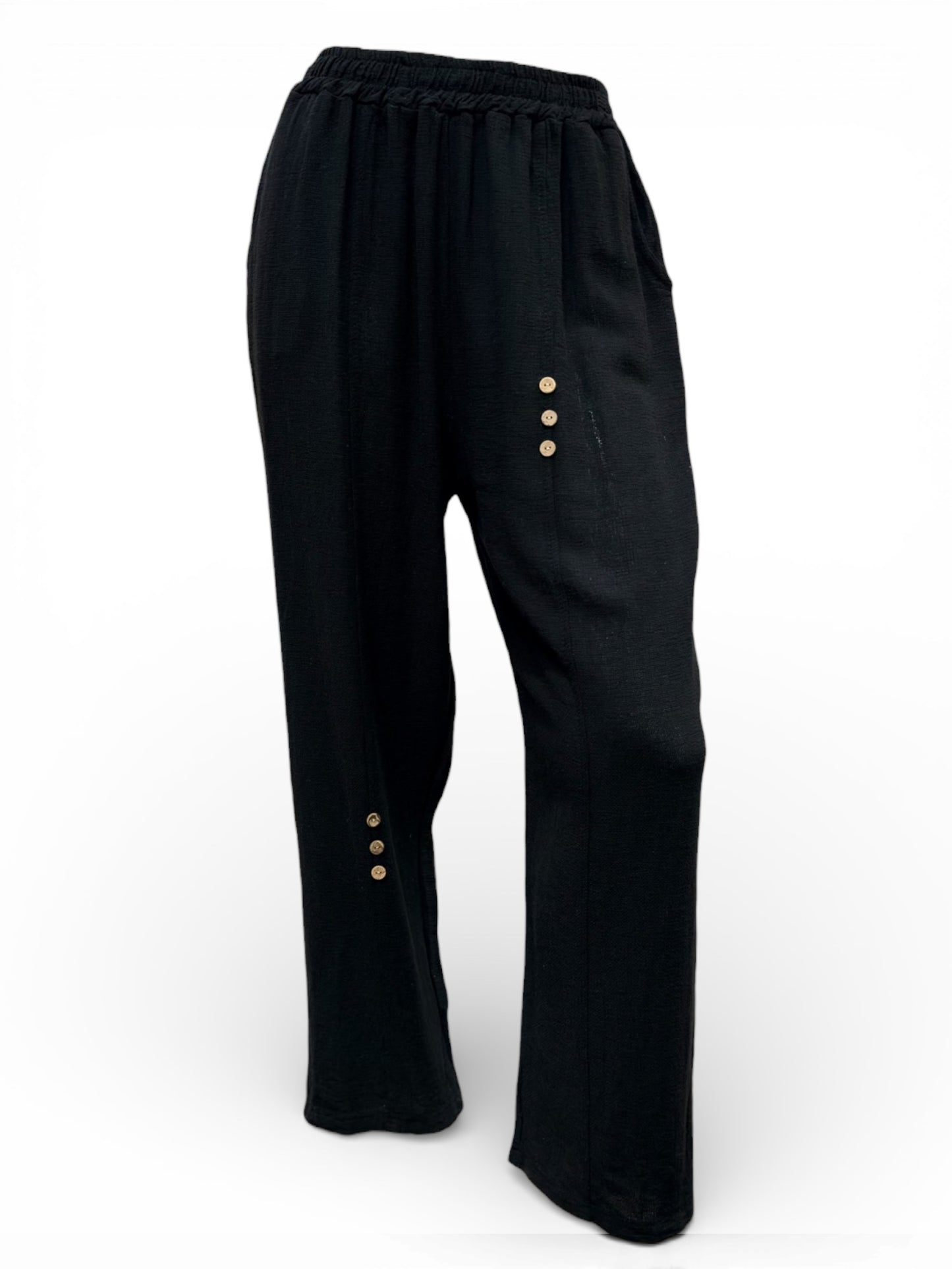 Relaxed Fit Boho Pants with Side Buttons