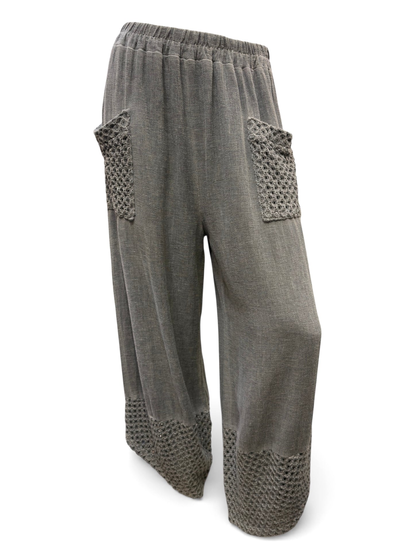 Relaxed Fit Knit Pants with Crochet Detail