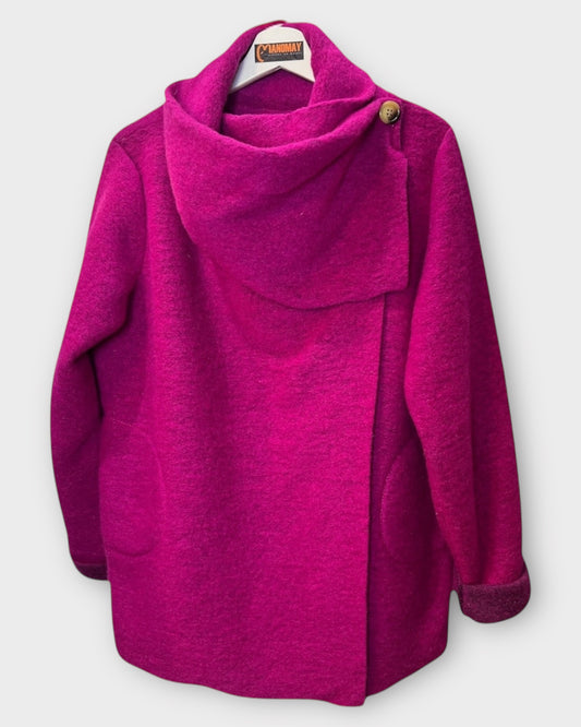 Winter Ladies Boiled felted wool mix 2 pockets/ cowl neck / lagenlook/duster jacket coat/ coatigan jacket -  GREY