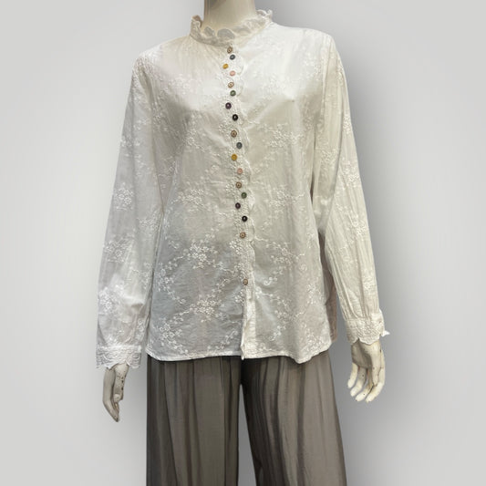 Cotton Embroidered Shirt with Colourful Buttons