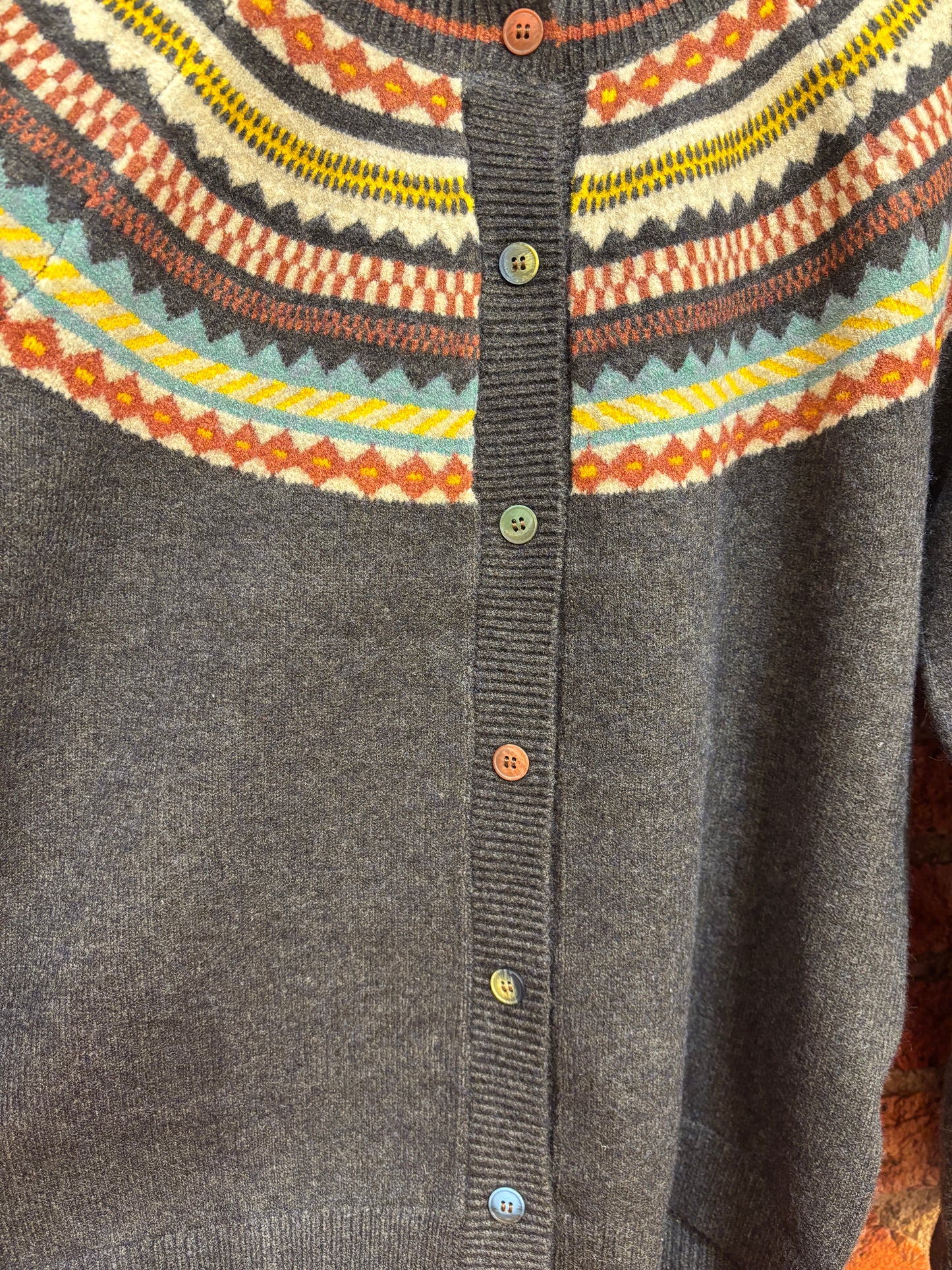 Mountain Trail Fair Isle Cardigan- Soft Vegan Button-Up Sweater