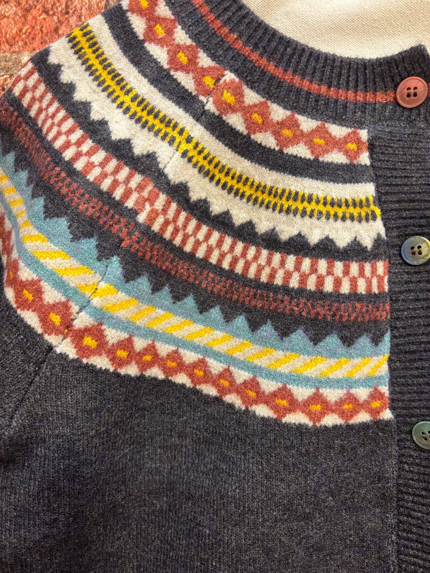 Mountain Trail Fair Isle Cardigan- Soft Vegan Button-Up Sweater
