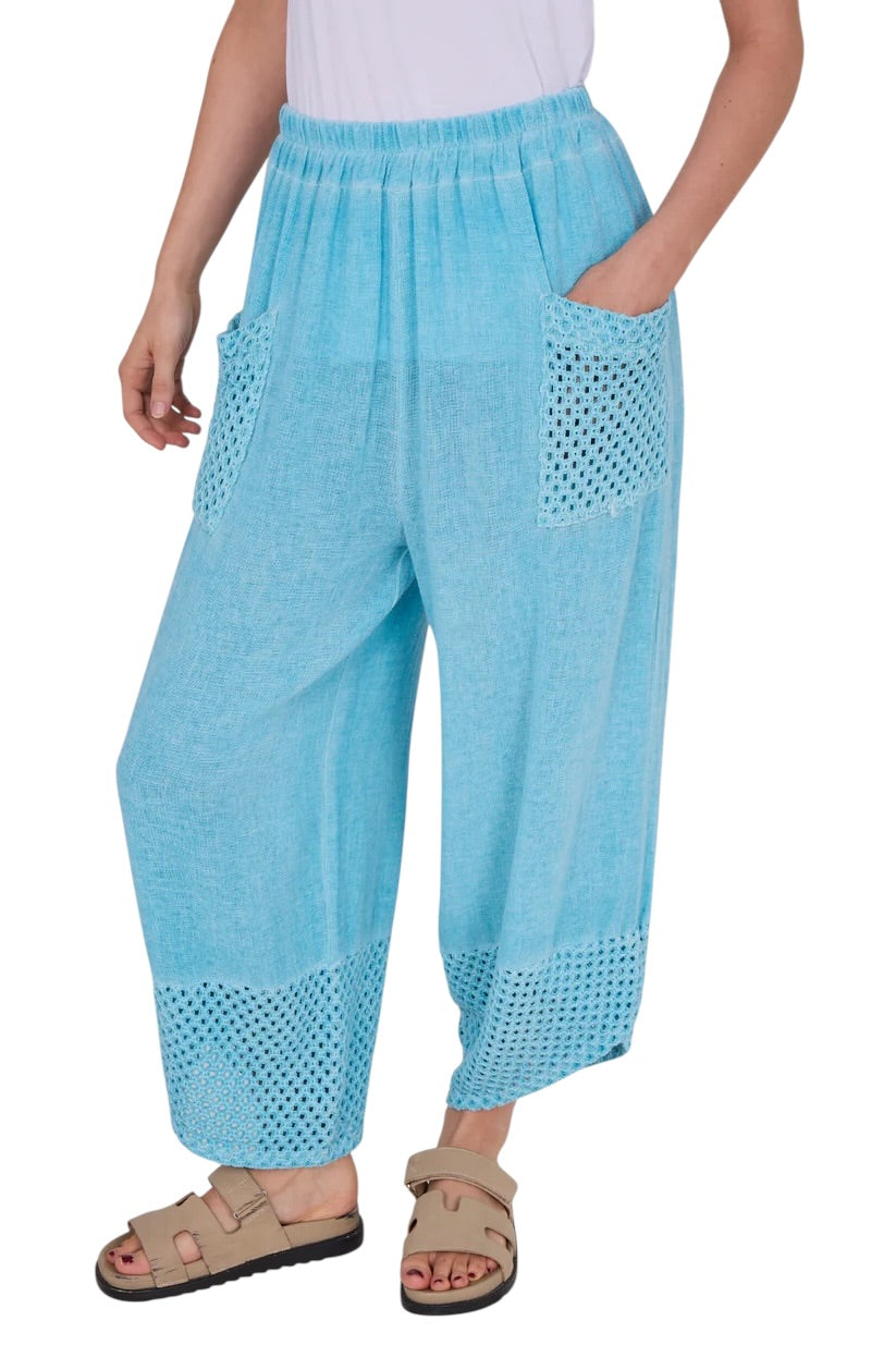 Relaxed Fit Knit Pants with Crochet Detail