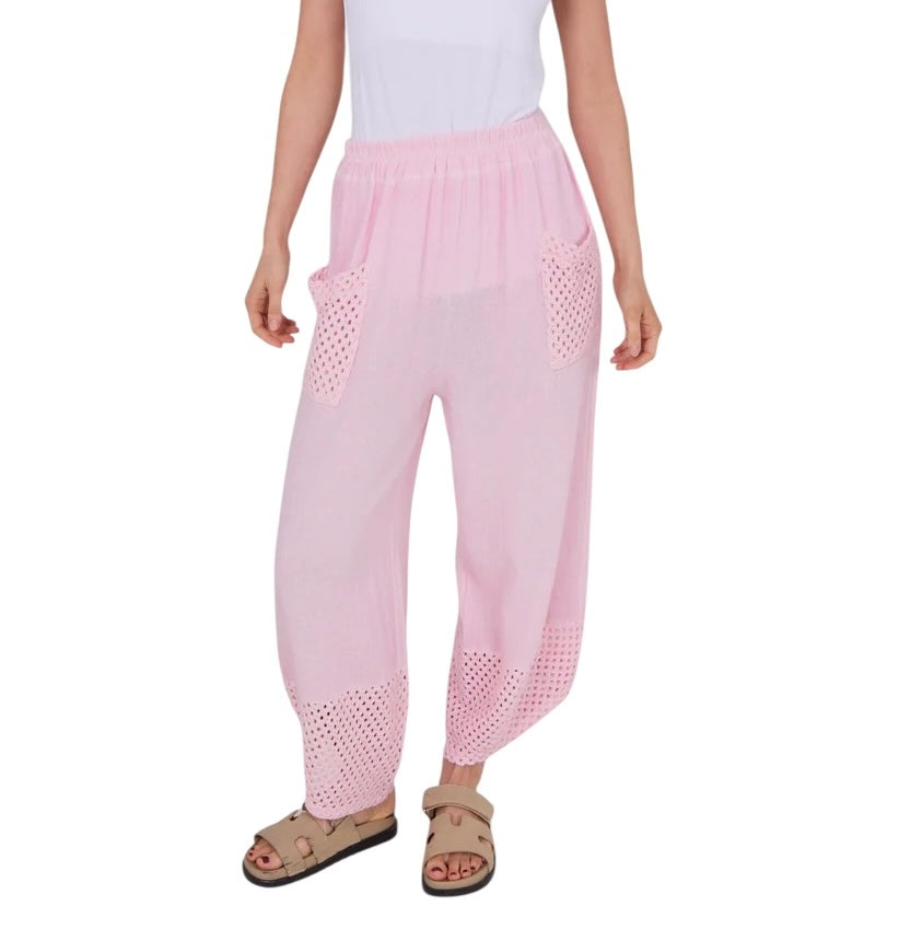 Relaxed Fit Knit Pants with Crochet Detail