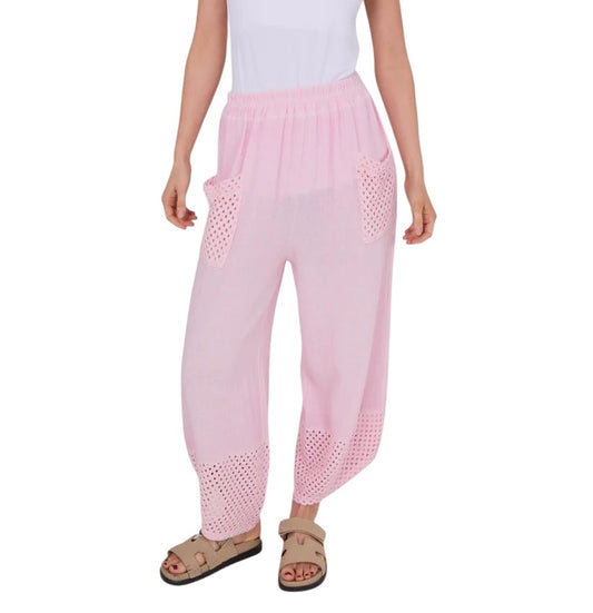 Relaxed Fit Knit Pants with Crochet Detail