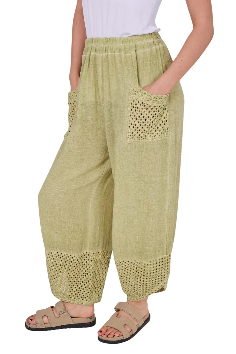 Relaxed Fit Knit Pants with Crochet Detail