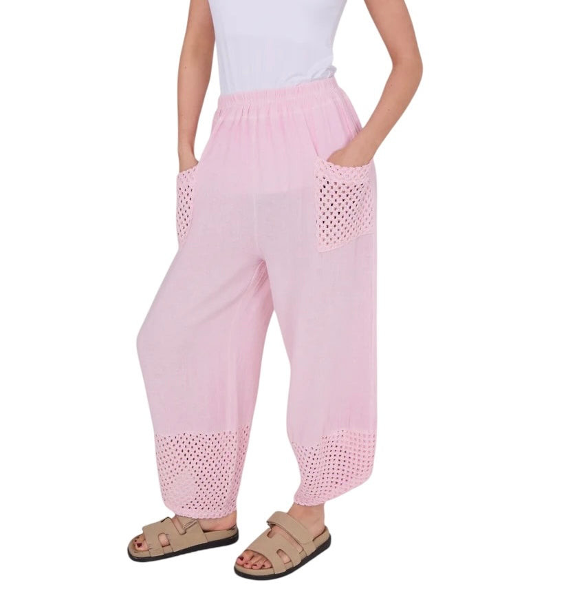 Relaxed Fit Knit Pants with Crochet Detail