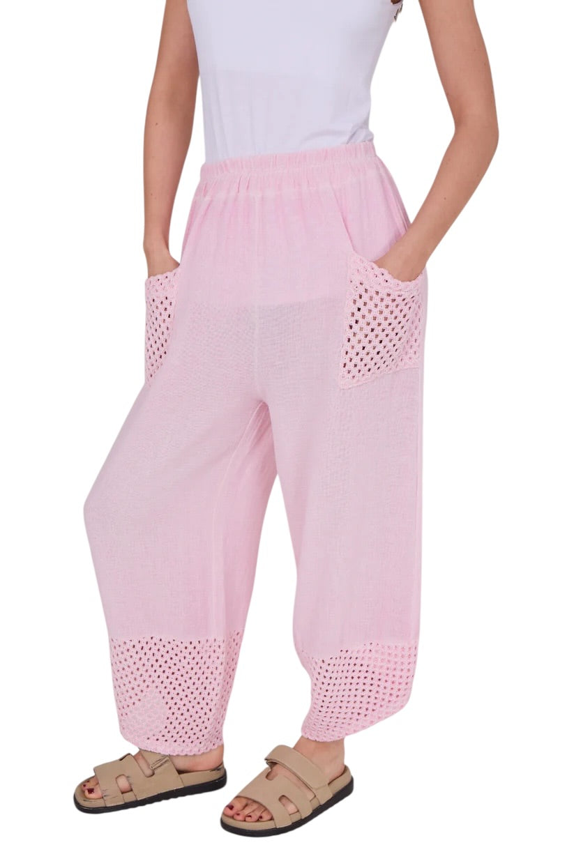 Relaxed Fit Knit Pants with Crochet Detail