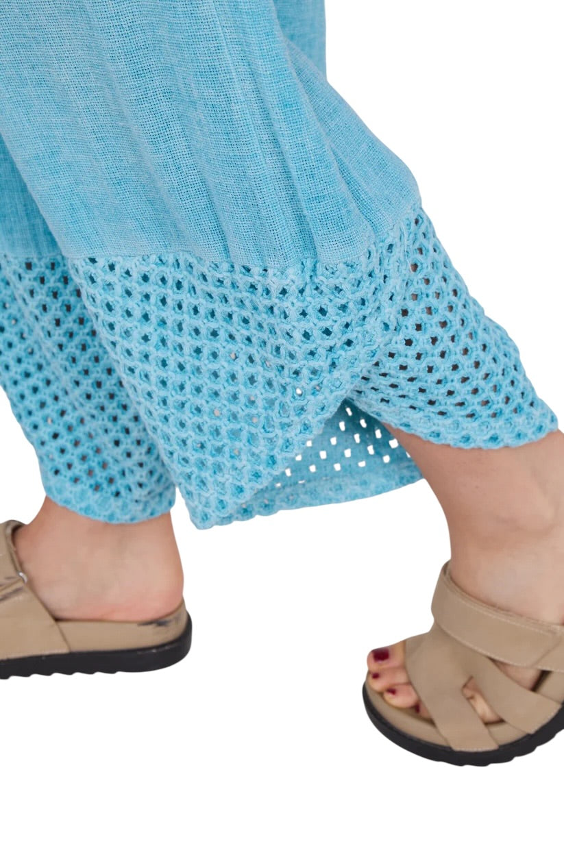 Relaxed Fit Knit Pants with Crochet Detail