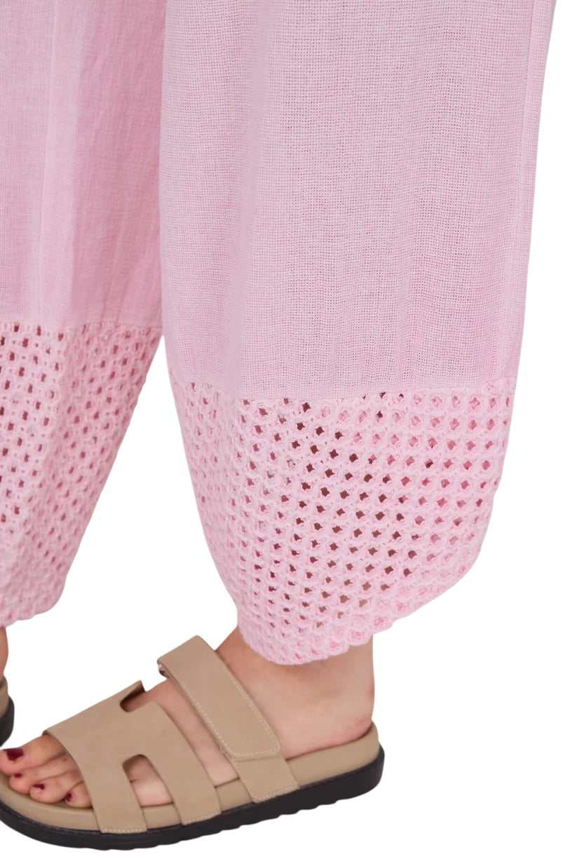 Relaxed Fit Knit Pants with Crochet Detail