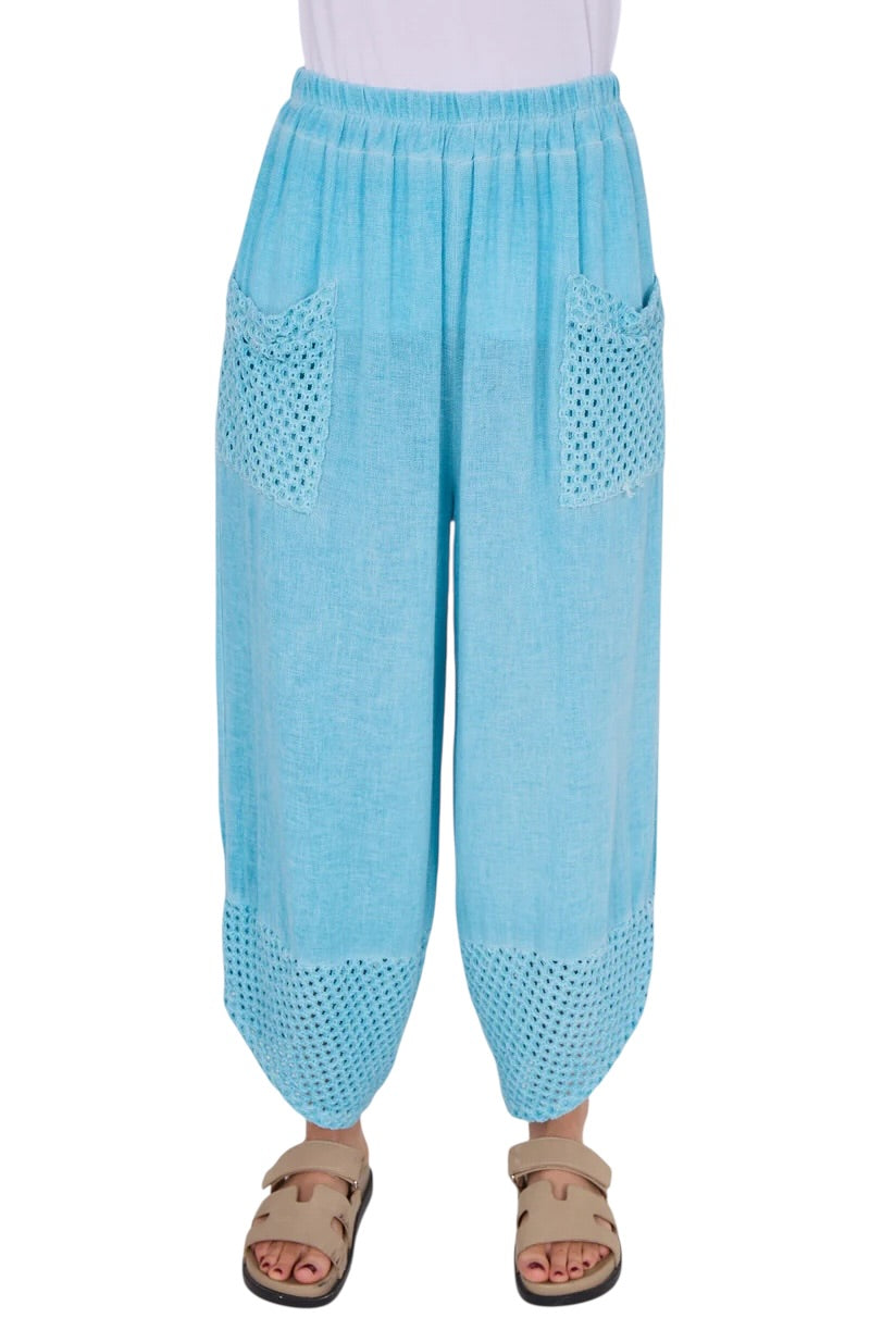 Relaxed Fit Knit Pants with Crochet Detail