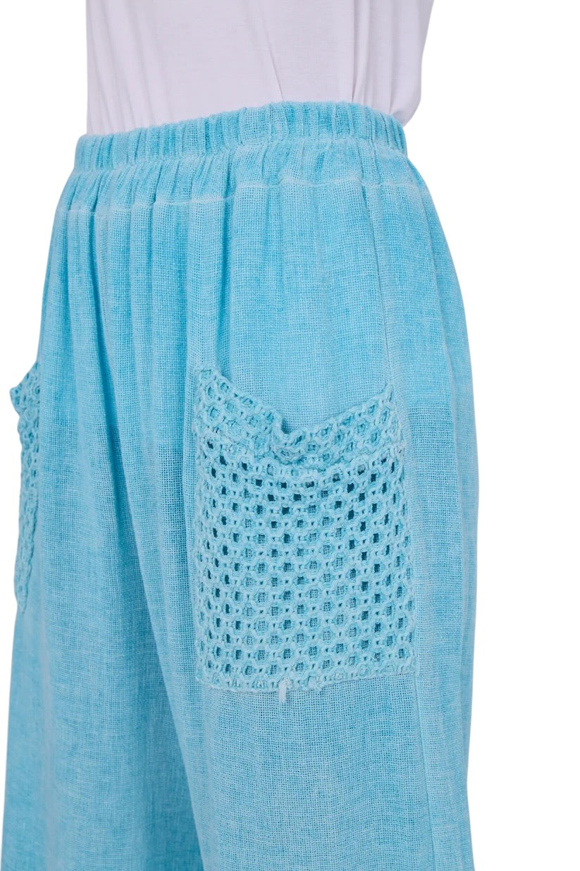 Relaxed Fit Knit Pants with Crochet Detail
