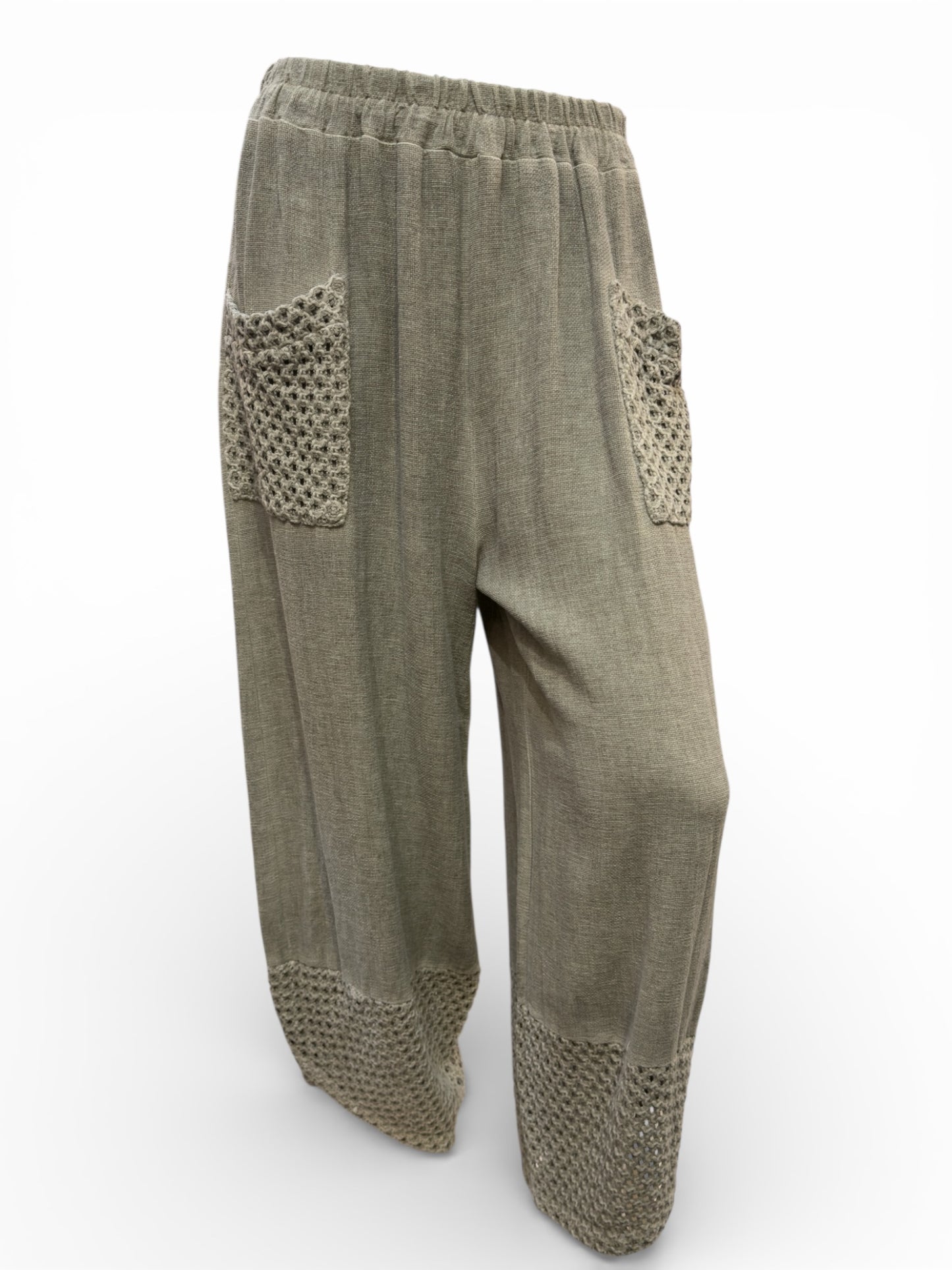 Relaxed Fit Knit Pants with Crochet Detail