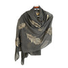 Hand Embroidered Scarf -Khaki - FEATHERS/ LEAF/LEAVES /Print Women Scarves / Gifts For Her / Accessories/ Handmade