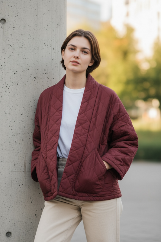 Velvet Corduroy Quilted Front Open Jacket