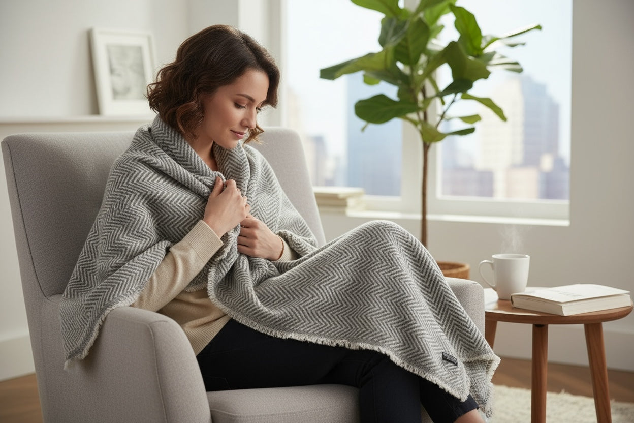 Herringbone Heritage – Handwoven Cashmere Blend Scarf