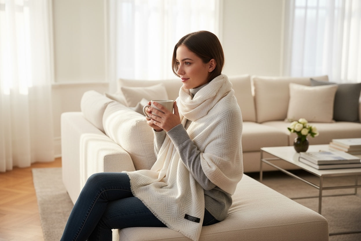 Herringbone Heritage – Handwoven Cashmere Blend Scarf