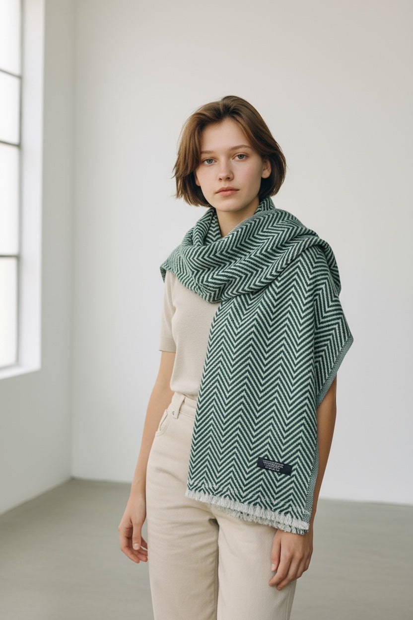 Herringbone Heritage – Handwoven Cashmere Blend Scarf