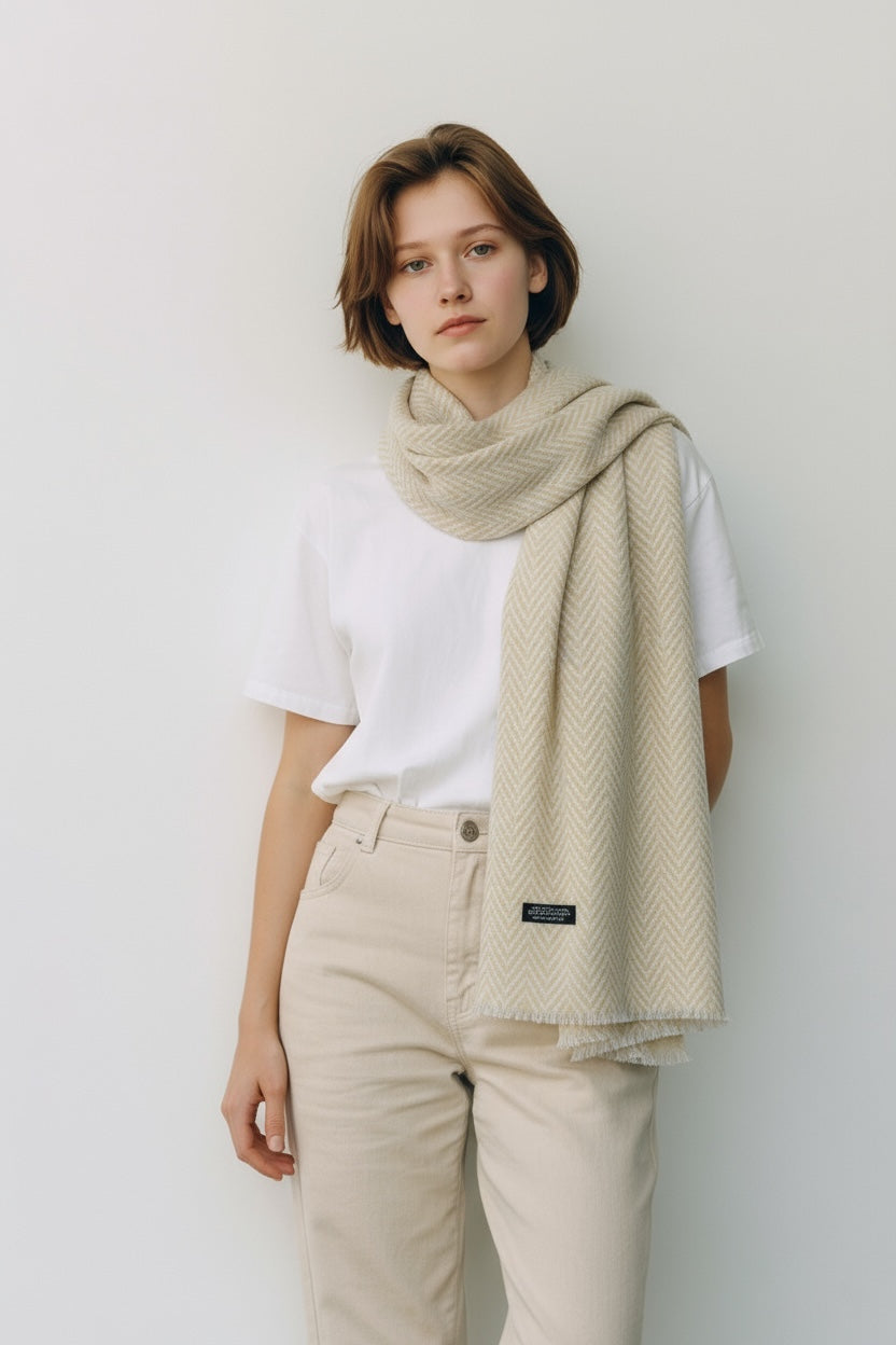 Herringbone Heritage – Handwoven Cashmere Blend Scarf